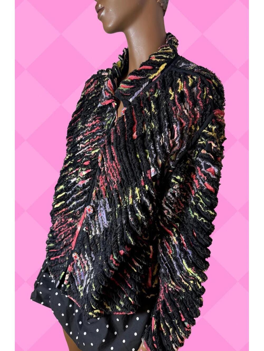 vintage reversible fiber art chenille jacket textured handmade M-L floral